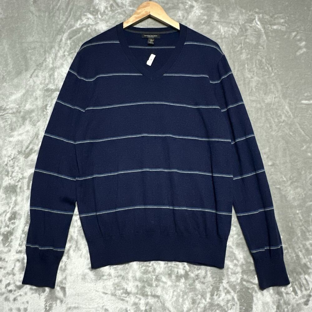 NWT Banana Republic Luxury V Neck Fisherman Sweater Mens Sz L Blue Silk Cashmere